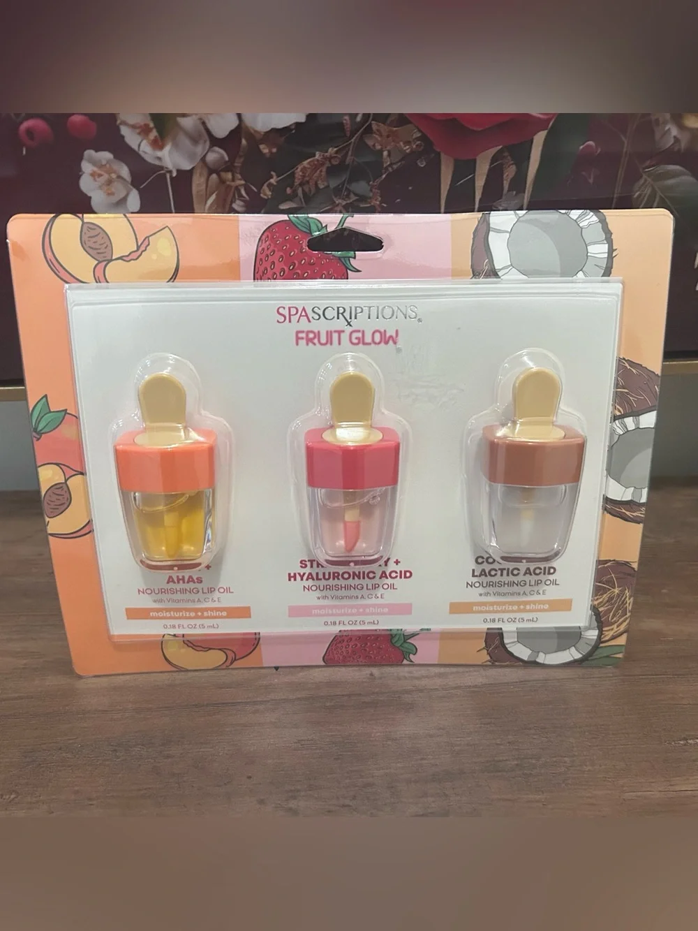 SpaScriptions Fruit Glow Nourishing Lip Oil Trio - Coconut, Strawberry and Peach